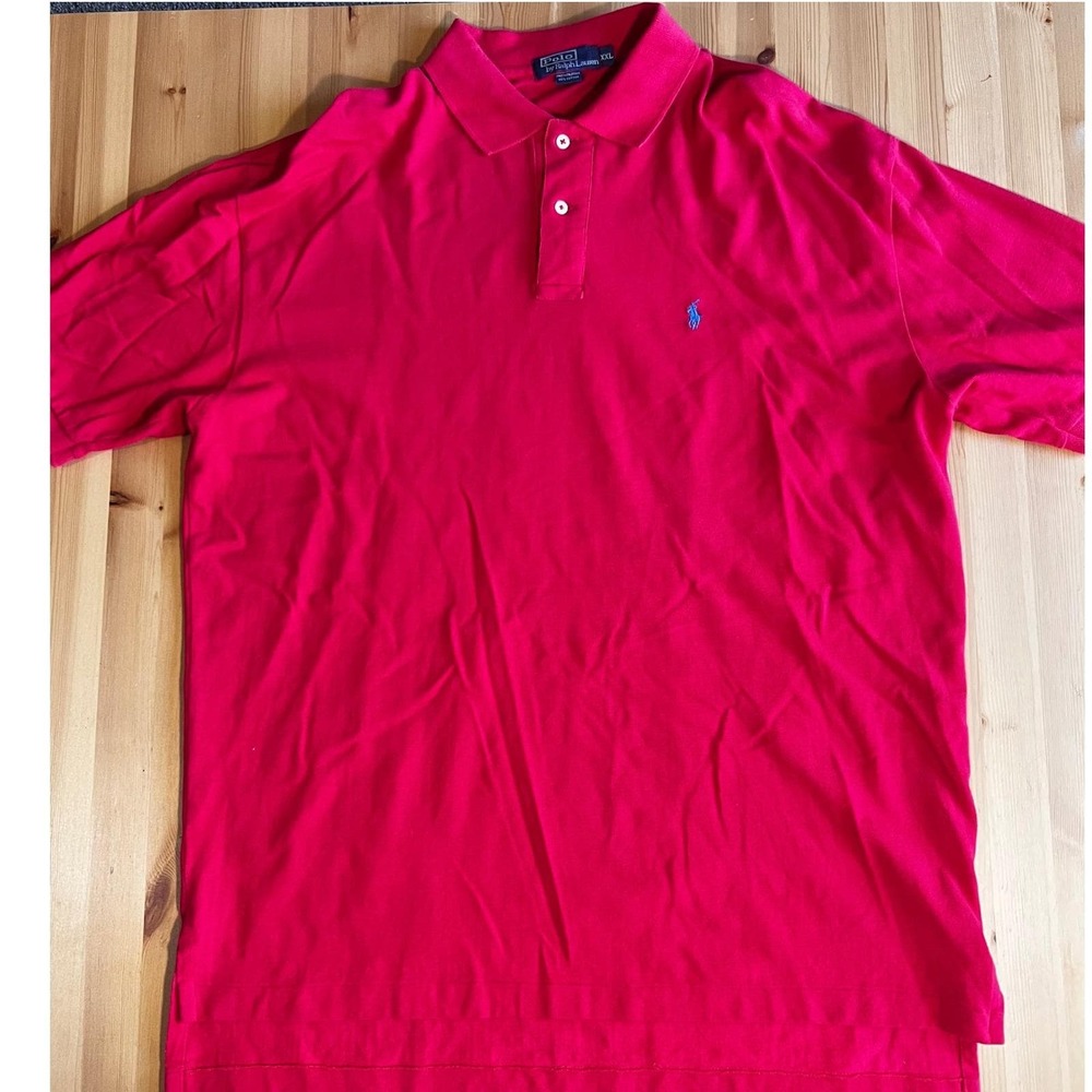 Vintage‎ Polo Ralph Lauren XXL Mens Polo Shirt Red Blue Pony Logo 0451 - Picture 4 of 5